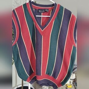 VTG Streetwear Mens  Rainbow Striped Color Block Knit Sweater Vest Grandpacore